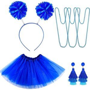 Women Costume Accessories Set Tulle Tutu Pom Pom Headband Necklaces Earrings